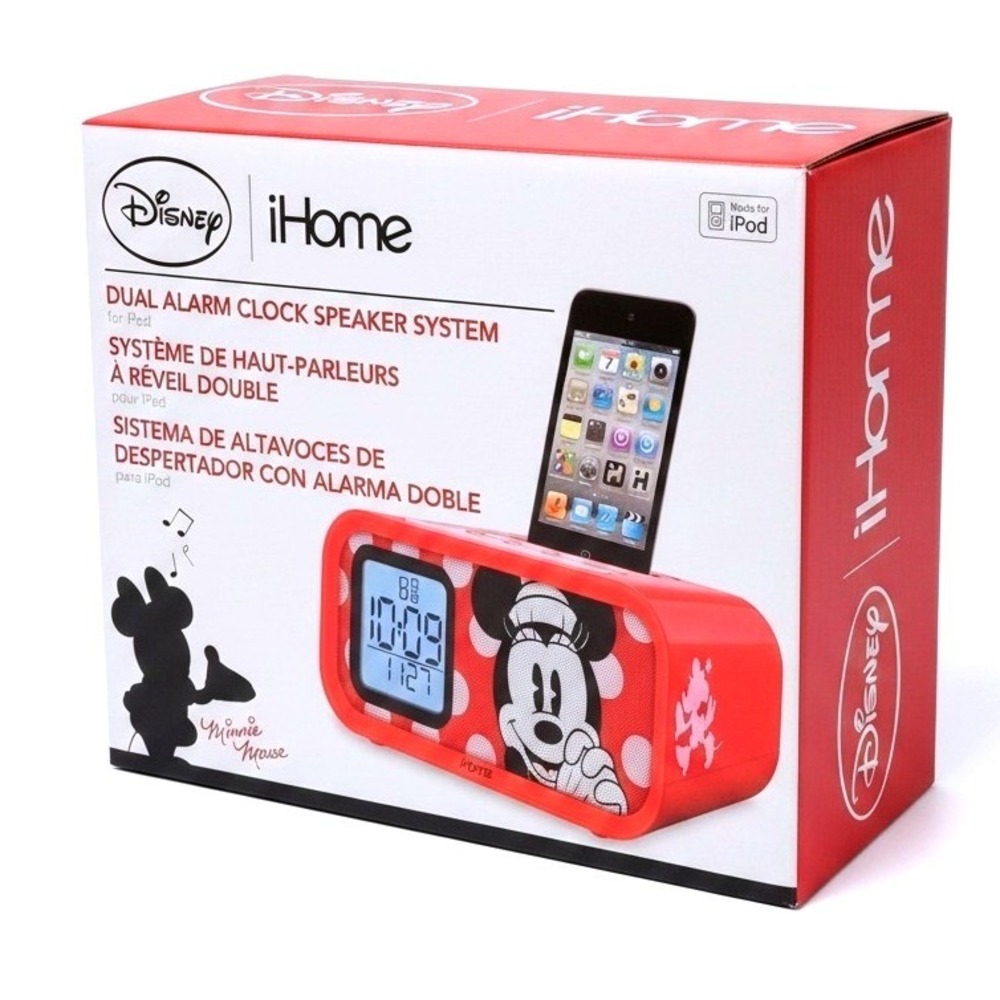 Disney iHome Minnie Mouse Dual Alarm Clock Speaker System iPod DM-H22 Red New